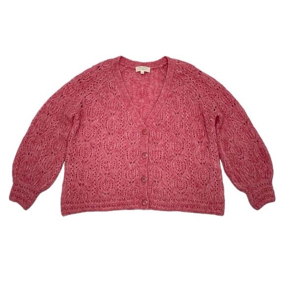 Sezane Sweater Size XS Pink Cardigan Mohair Merino Wool V Neck Loose Knit